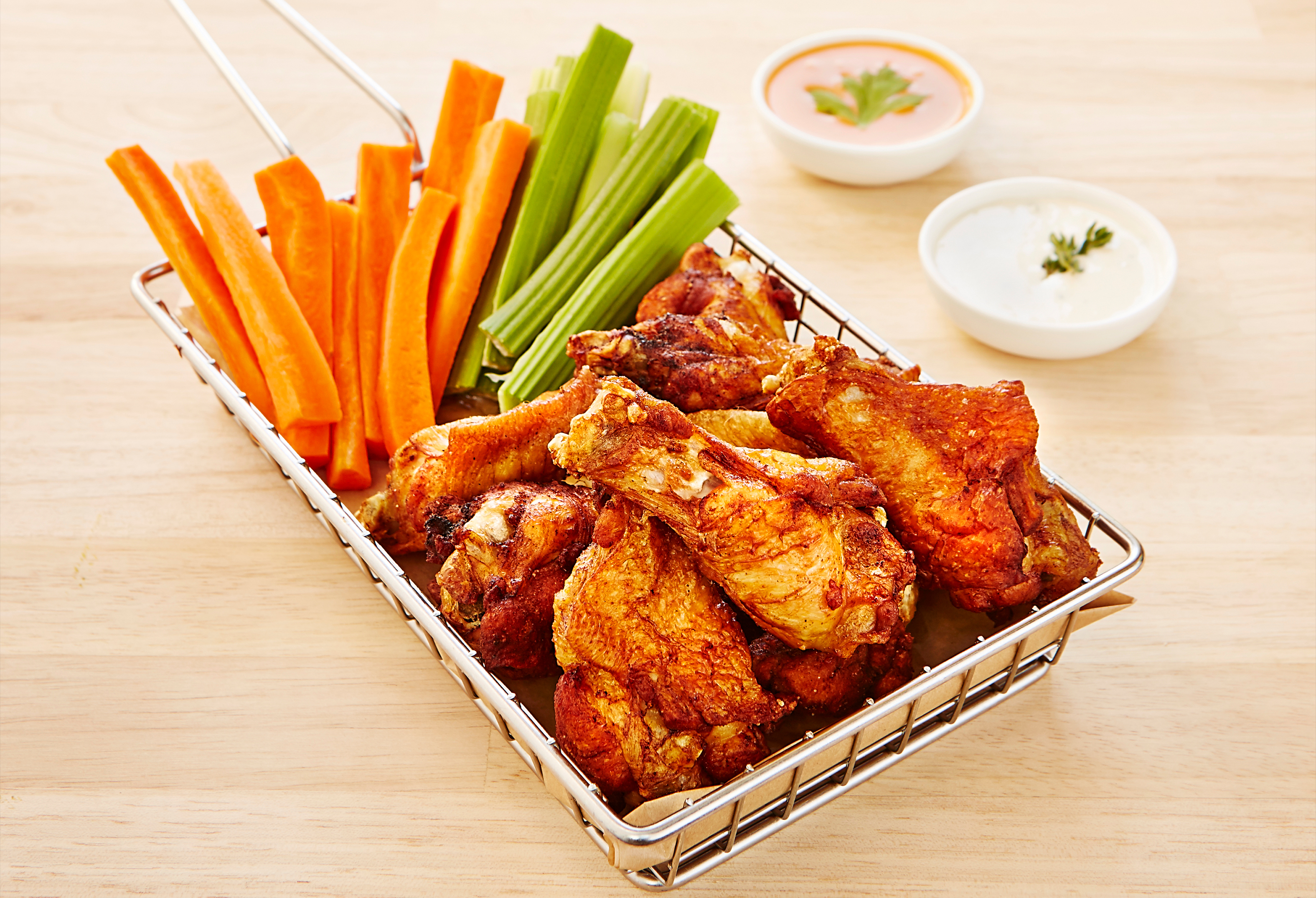 Chicken Wings in Basket with Carrot and Celery Sticks; Pool Bar and Grill